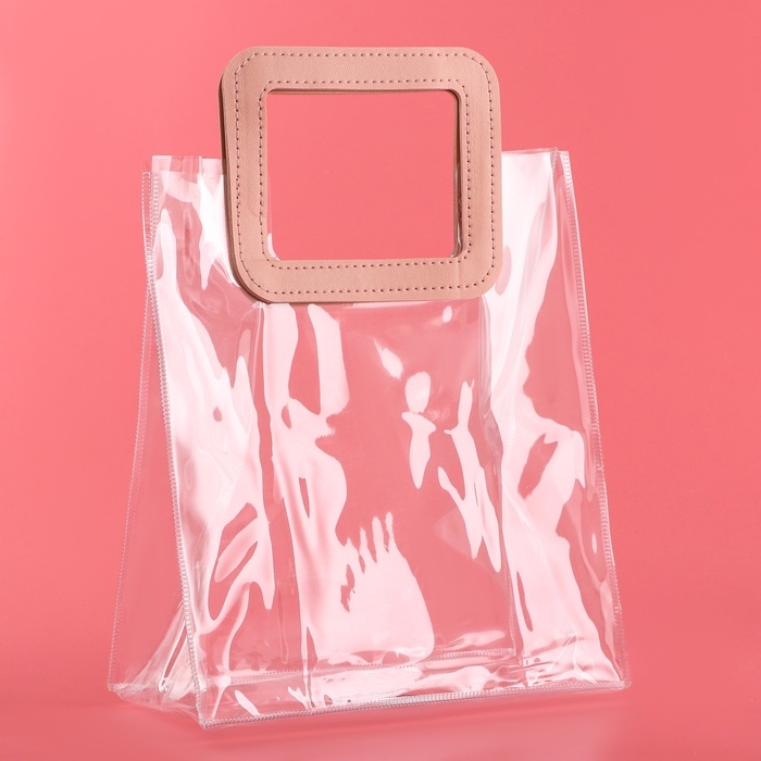 Пакет подарочный из ПВХ, розовый, 26.5 x 23 x 12 см