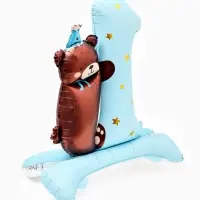 Воздушный шар фольгированный 32" "Цифра 1 с мишкой"  цвет голубой, под воздух