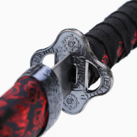 Сувенирное оружие &laquo;Катана на подставке&raquo;, чёрные ножны с красным узором, 70см