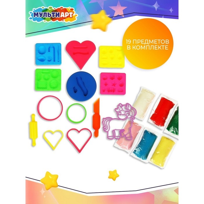 Тесто для лепки &laquo;Единорог&raquo;, 6 цветов, 11 формочек