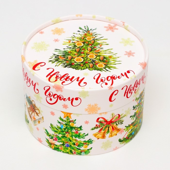 Новый год. Коробка подарочная новогодняя для макарун тубус без окна "Ёлки", 13 х 8,5 см.