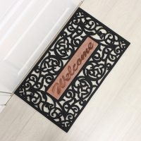 Коврик придверный узорный Доляна &laquo;Welcome. Вензель&raquo;, 45&times;75 см, цвет чёрный