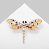 Брошь &laquo;Стрекоза&raquo; утренняя, цветная в золоте