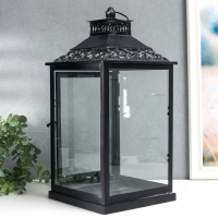 Подсвечник металл, стекло "Этна" чёрный набор 2 шт 19х19х39 см, 14х14х27 см