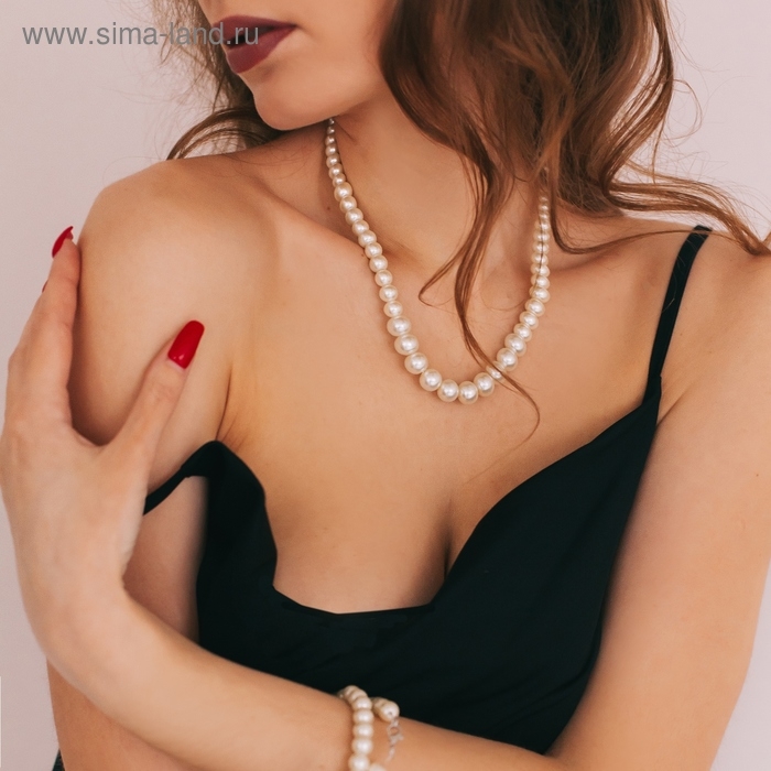 Бусы жемчуг &laquo;Невеста&raquo; шар №4,6,8, цвет молочный, L= 45 см