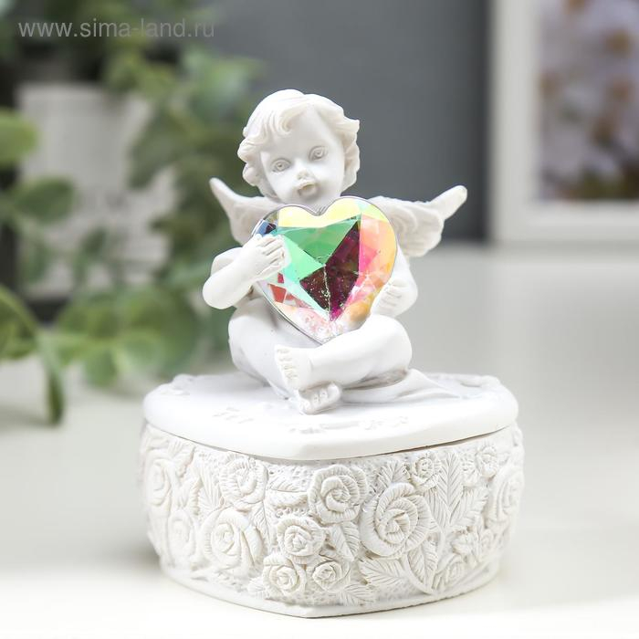 Сувенир полистоун шкатулка Сувенир полистоун шкатулка "Белоснежный ангел с переливающимся сердцем" 8х6,5х5,4 см