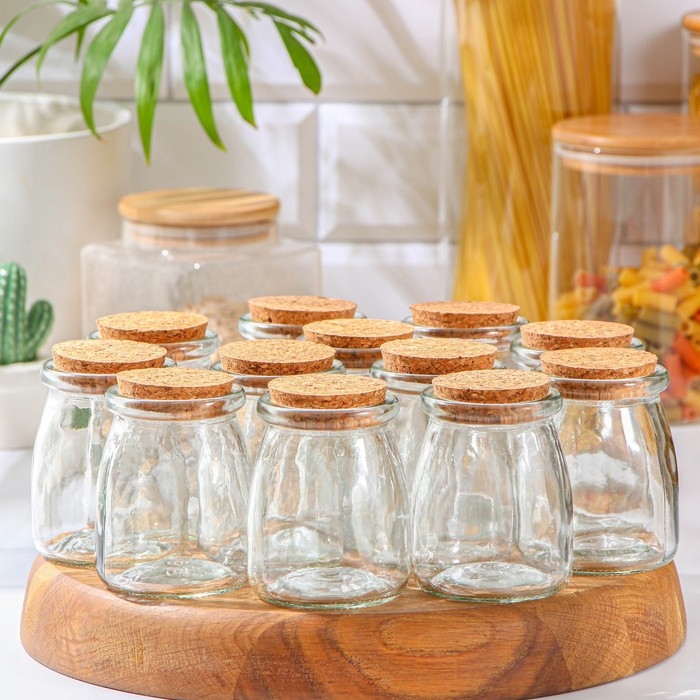 Набор баночек стеклянных для специй с пробковой крышкой Доляна &laquo;Парфе&raquo;, 200 мл, 7&times;7&times;8,5 см, 12 шт