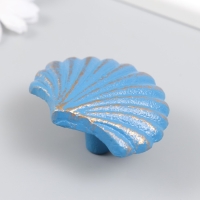 Ручка дверная чугун "Морская ракушка" голубая с патиной 5,4х6,4 см