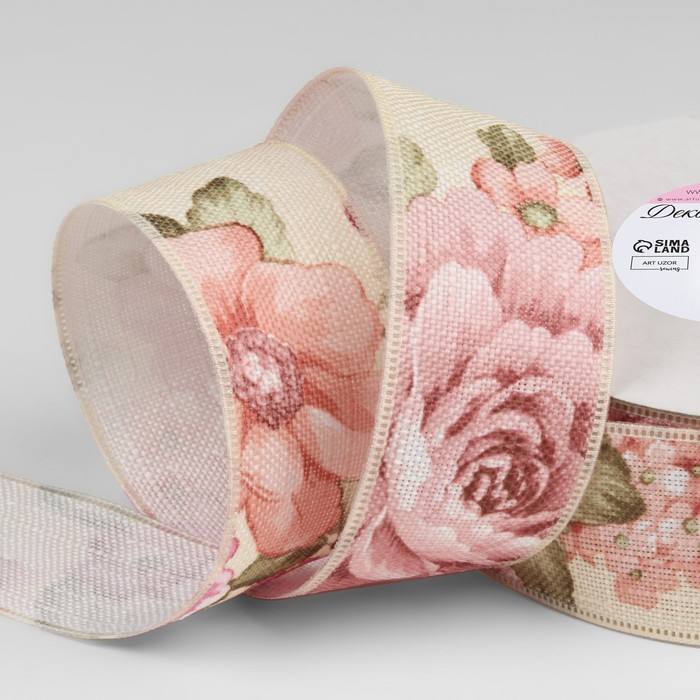 Лента декоративная &laquo;Цветы&raquo;, 40 мм, 23 &plusmn; 1 м, цвет бежевый №2