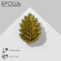 Брошь &laquo;Лист&raquo; ольхи, цвет зелёный в матовом золоте