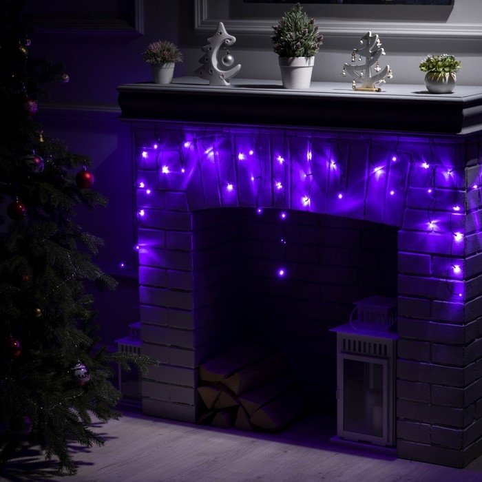 Гирлянда &laquo;Бахрома&raquo; 1.8 &times; 0.5 м, IP20, тёмная нить, 48 LED, свечение фиолетовое, 8 режимов, 220 В