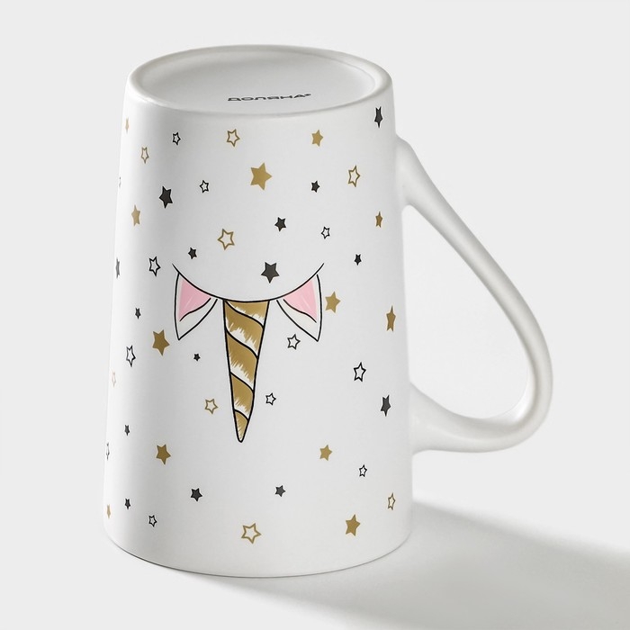 Кружка фарфоровая Доляна &laquo;Единорог в звёздах&raquo;, 380 мл, цвет белый