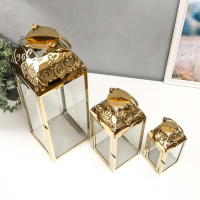 Подсвечник металл, стекло фонарь "Завитки" золото н-р 3 шт 55х18х18 37х14х14 24х10х10 см