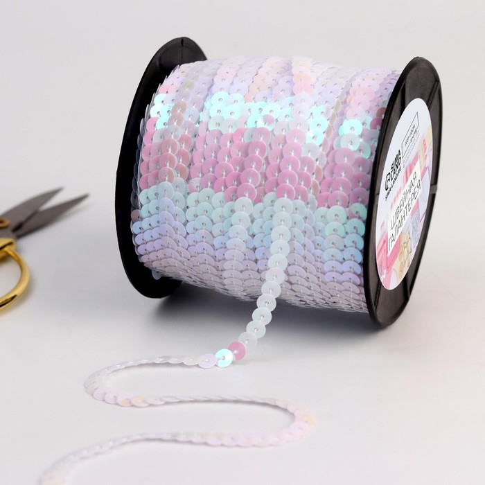 Пайетки на нити, перламутр, 6 мм, 91 &plusmn; 1 м, цвет белый №51