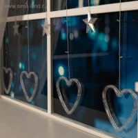 Гирлянда &laquo;Бахрома&raquo; 2.4 &times; 0.9 м с насадками &laquo;Сердце&raquo;, IP20, прозрачная нить, 186 LED, свечение тёплое белое, 8 режимов, 220 В