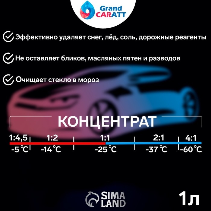 Незамерзающий очиститель стёкол Grand Caratt, -70&deg;С, концентрат, 1 л