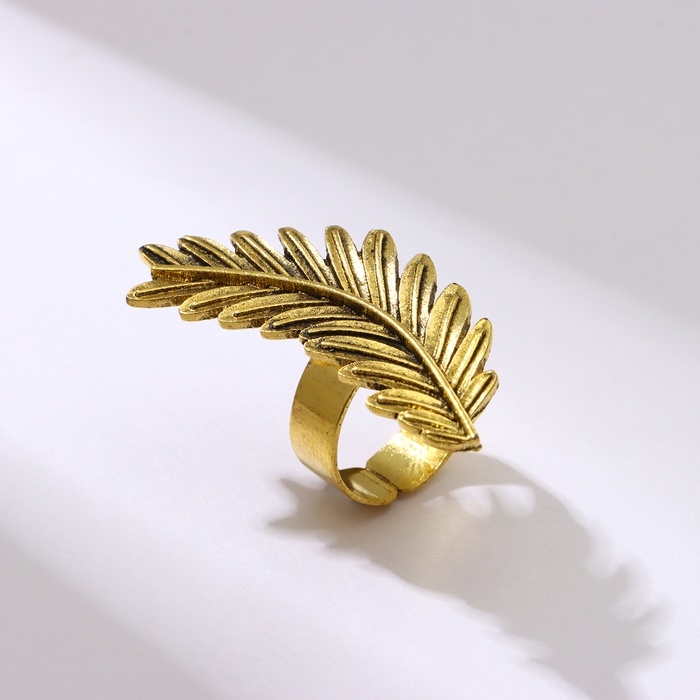 Кольцо &laquo;Лист&raquo; папоротник мини, цвет чернёное золото, безразмерное