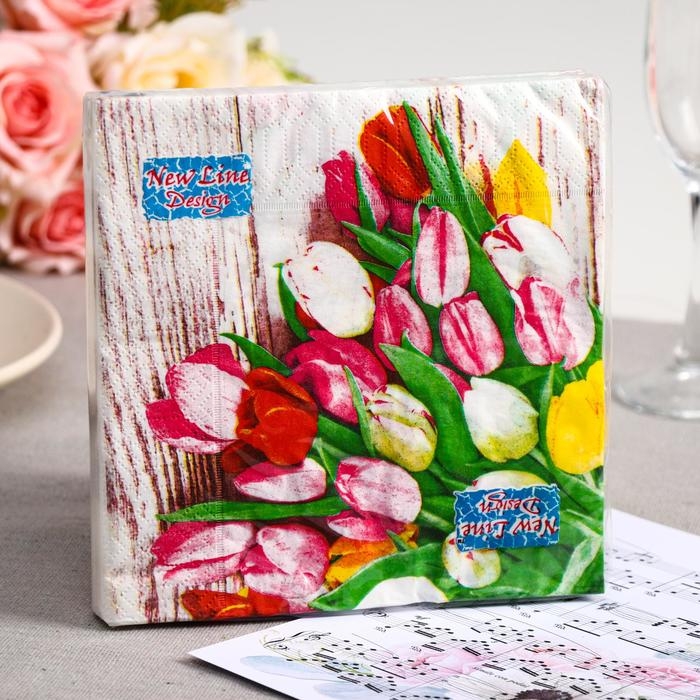 Салфетки бумажные New line FRESCO &laquo;Тюльпаны букет&raquo;, 3 слоя, 33*33 см, 20 шт.