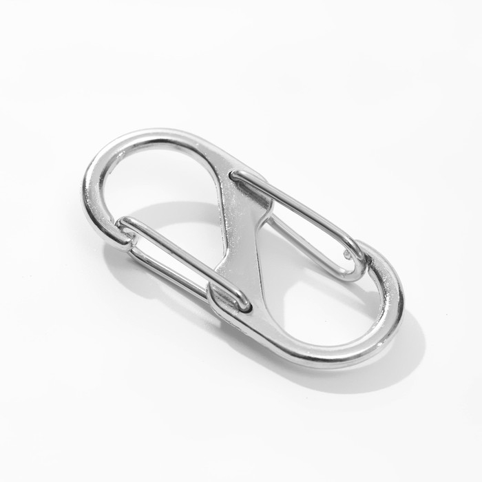 Карабин металлический, двойной, 40 &times; 18 мм, 5 шт, цвет серебряный