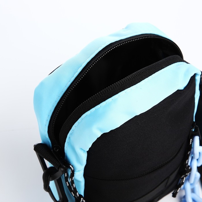 Сумка молодёжная на молнии, 1 наружный карман, цвет чёрный/голубой Сумка молодёжная на молнии, 1 наружный карман, цвет чёрный/голубой