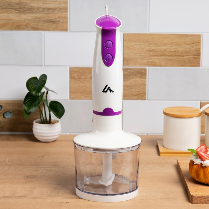 Блендер Luazon LBR-01, погружной, 500 Вт, 0.5/0.6 л, 2 скорости, фиолетовый