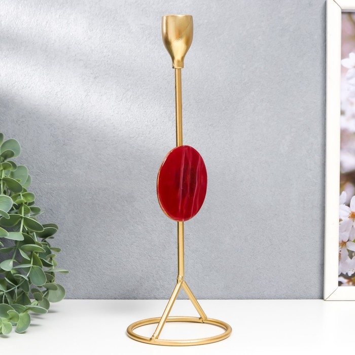 Подсвечник металл на 1 свечу "Мраморный круг. Розовый закат" золото 29х9,5х9,5 см