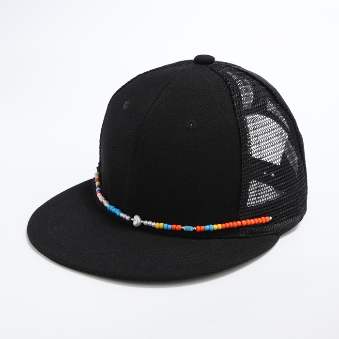 Кепка женская с прямым козырьком &laquo;Крутой&raquo;, цвет чёрный, сетка, р-р 56, с бусами