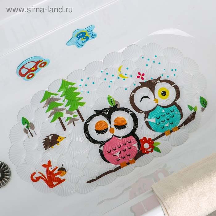 Коврик противоскользящий в ванну на присосках Доляна &laquo;Совы&raquo;, 37&times;68 см