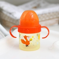 Поильник детский с твёрдым носиком &laquo;Лисята. Мамы и малыши&raquo;, 140 мл., с ручками, цвет оранжевый