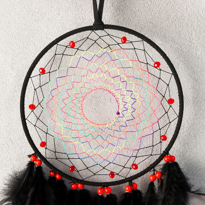 Ловец снов "Паутинка" чёрно-жёлто-оранжевый d=18 см 68х18 см