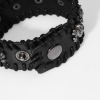 Браслет кожа &laquo;Череп&raquo; с костями, цвет чёрный с серебром, 20 см