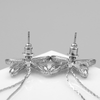 Серьги висячие со стразами &laquo;Бабочка&raquo; дуэт, цвет чёрно-белый в серебре