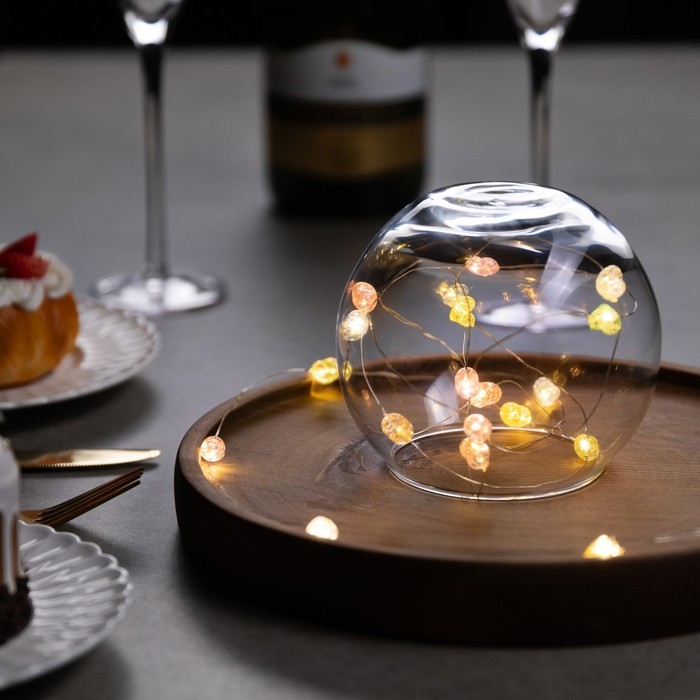 Гирлянда &laquo;Нить&raquo; 2м роса с насадками &laquo;Сердечки&raquo;, IP20, 2 м, нить серебристая, 20 LED, 4.6 В, батарейки AG13x3 (в комплекте), 3 режима, свечение тёплое белое