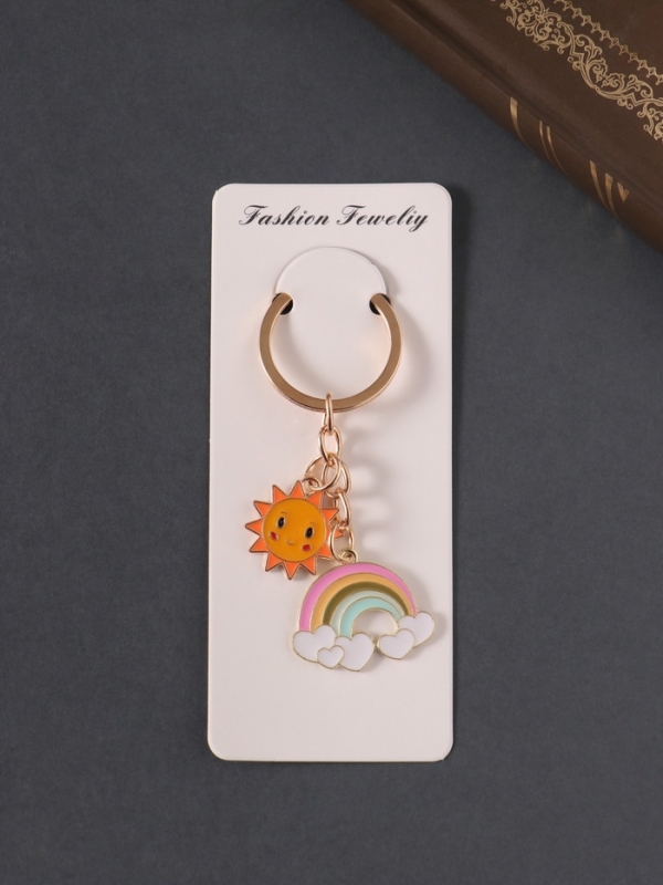 Брелок металл, эмаль "Солнце и радуга" 9 см