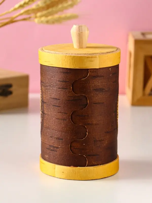 Туес "Деревенька", D8смхH(с хватком)15,5см, береста