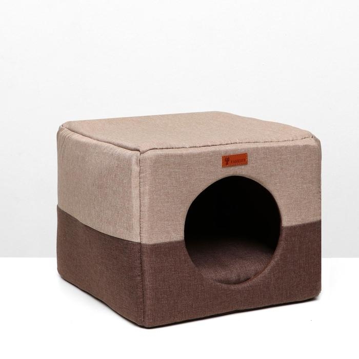 Дом &ndash; трансформер "Квадрат", рогожка, поролон, 43 х 42 х 34 см, бежево-коричневый