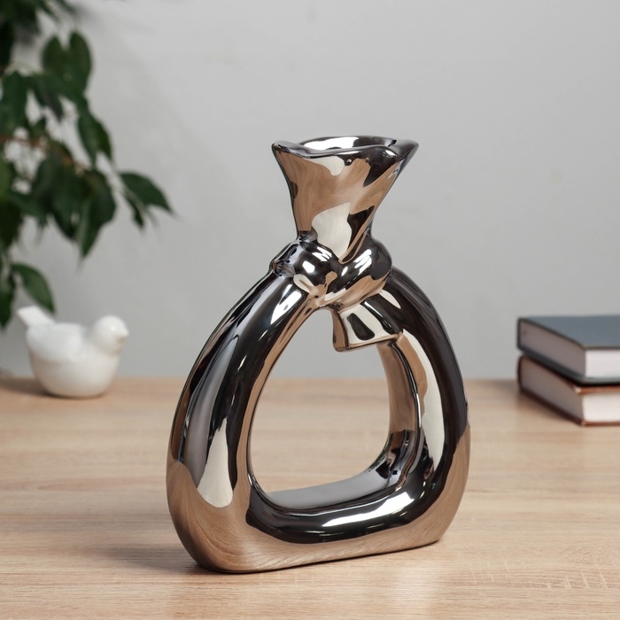 Керамическая ваза декоративная настольная «Шейн», для цветов, сухоцветов, d отв.- 3 см, 19×15 см, серебро Керамическая ваза декоративная настольная «Шейн», для цветов, сухоцветов, d отв.- 3 см, 19×15 см, серебро