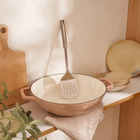 Сковорода-Вок чугунная с эмалированным покрытием SL Home, d=31 см, h=8,5 см, индукция, цвет бежевый