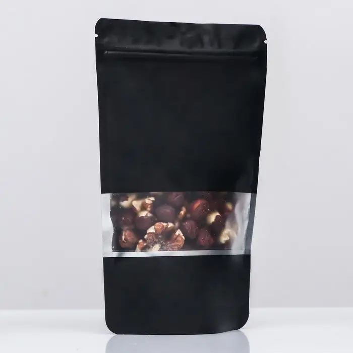 Пакет дой-пак, матовый, чёрный с окном, 12&times;20&times;4 см