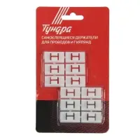 Держатель самоклеящийся для проводов и гирлянд ТУНДРА, 28&times;16&times;9 мм, белый, 12 шт.