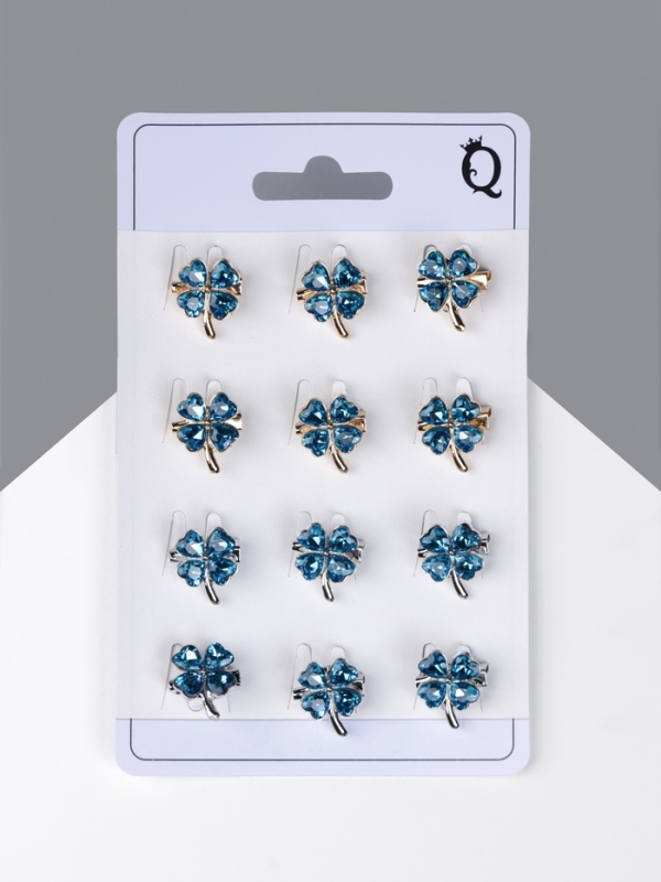 Брошь &laquo;Клевер&raquo; сапфировый, МИКС, (неделимая фасовка 12 шт., цена за шт.)