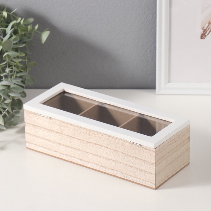 Шкатулка дерево 3 деления "Принт из ромашек" 9,6х23,7х7 см