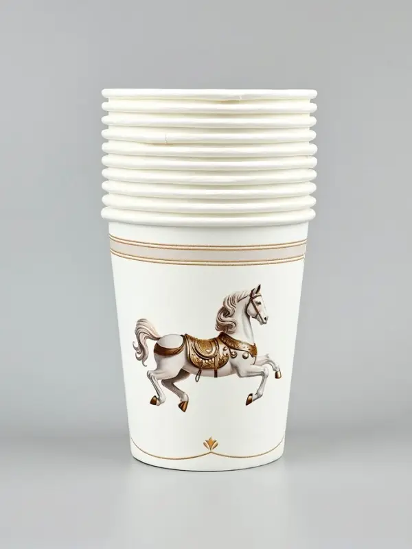 Стакан бумажный "Лошадь, карусель" , белый 18 см (250 мл)
