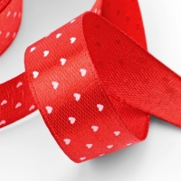 Лента атласная &laquo;Сердечки&raquo;, 15 мм, 23&plusmn;1 м, красная №026