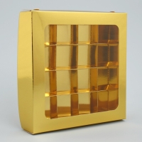 Коробка для конфет, кондитерская упаковка, 16 ячеек &laquo;Золотистая&raquo;, 18.9 х 18.9 х 3.8 см