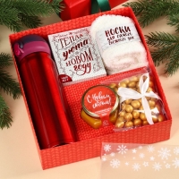 Подарочный набор &laquo;Тепла и уюта&raquo;: чай 50 г, крем-мед 120 г, носки 36-39 р, термос 500 мл, арахис в глазури 100 г