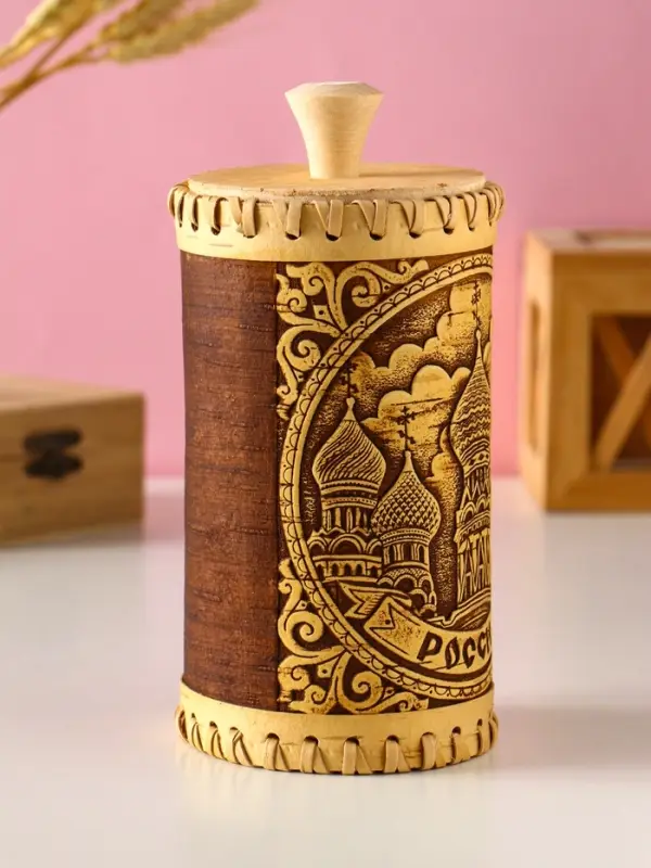 Туес "Россия", D8,5смхH(с хватком)17см, береста