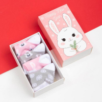 Набор новогодних носков для девочки Крошка Я «Зайчик», 4 пары, 10-12 см Набор новогодних носков для девочки Крошка Я «Зайчик», 4 пары, 10-12 см