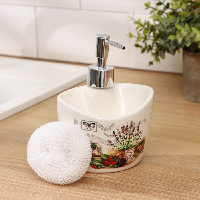 Дозатор для моющего средства с подставкой для губки Доляна &laquo;Лаванда&raquo;, 260 мл