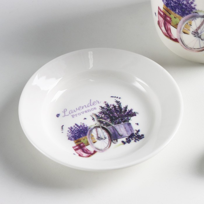 Кружка керамическая с ложкой на подставке &laquo;Лаванда&raquo;, 330 мл, рисунок МИКС